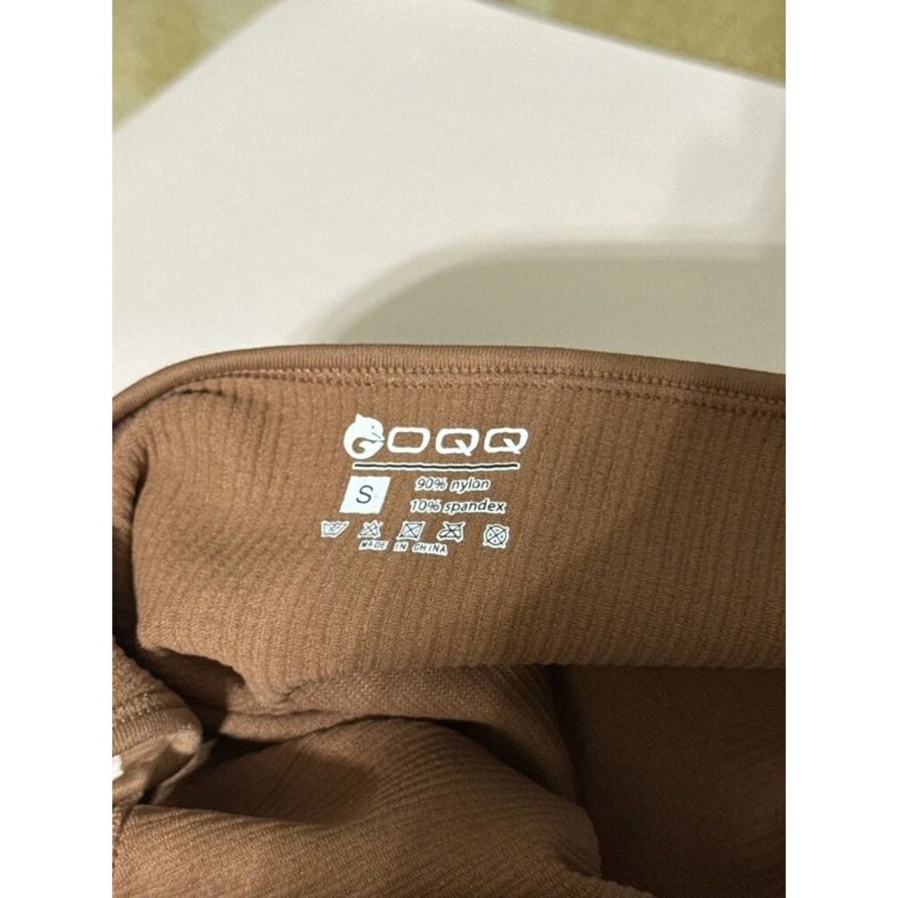 OQQ Bodysuit Small Brown Ribbed Light Compression Tummy Control Tank